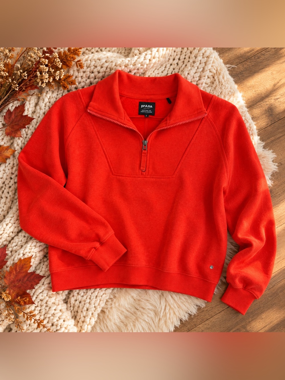 prAna Cozy Up Pullover Orange Red Quarter Zip Fleece Small